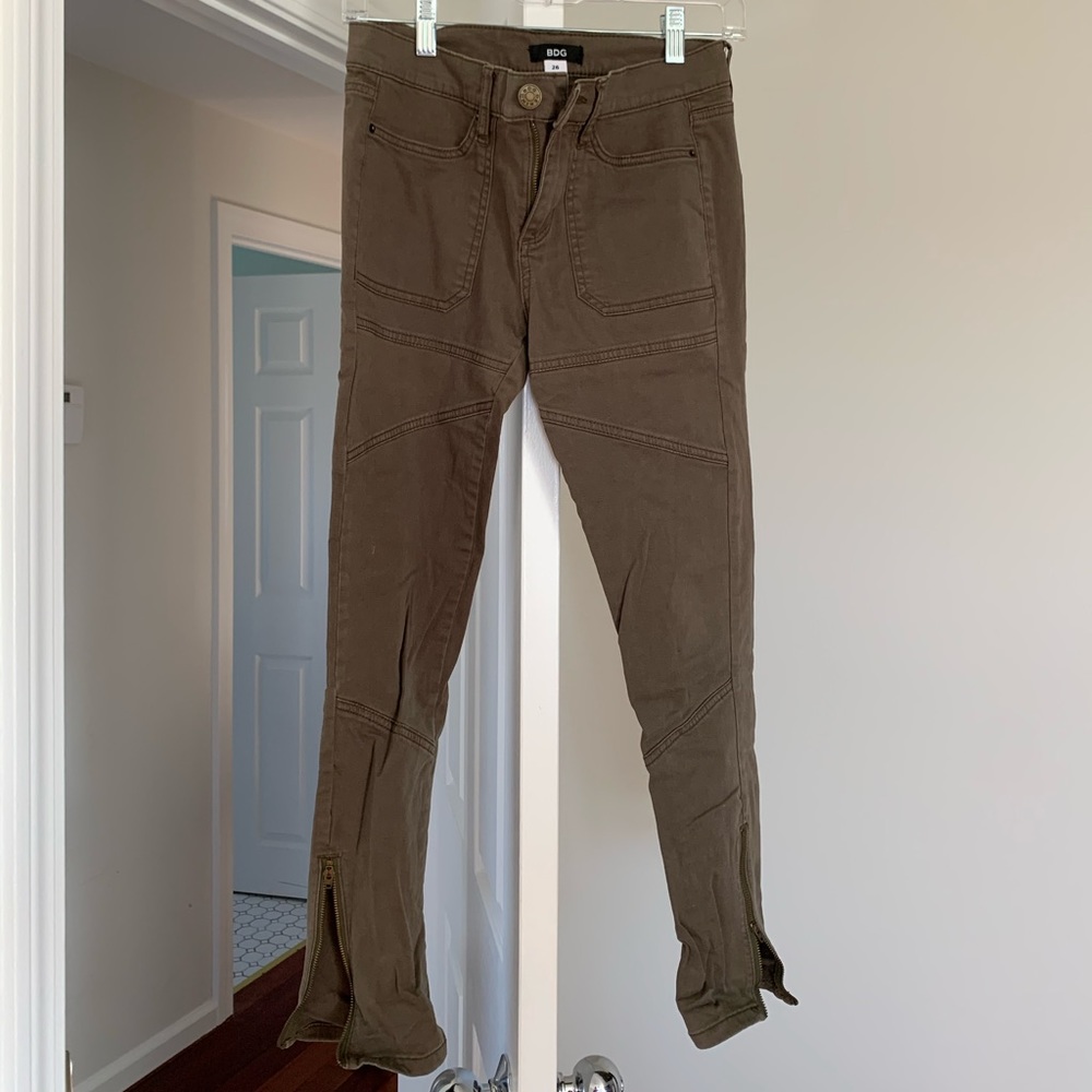 Army green jeans with zipper ankles